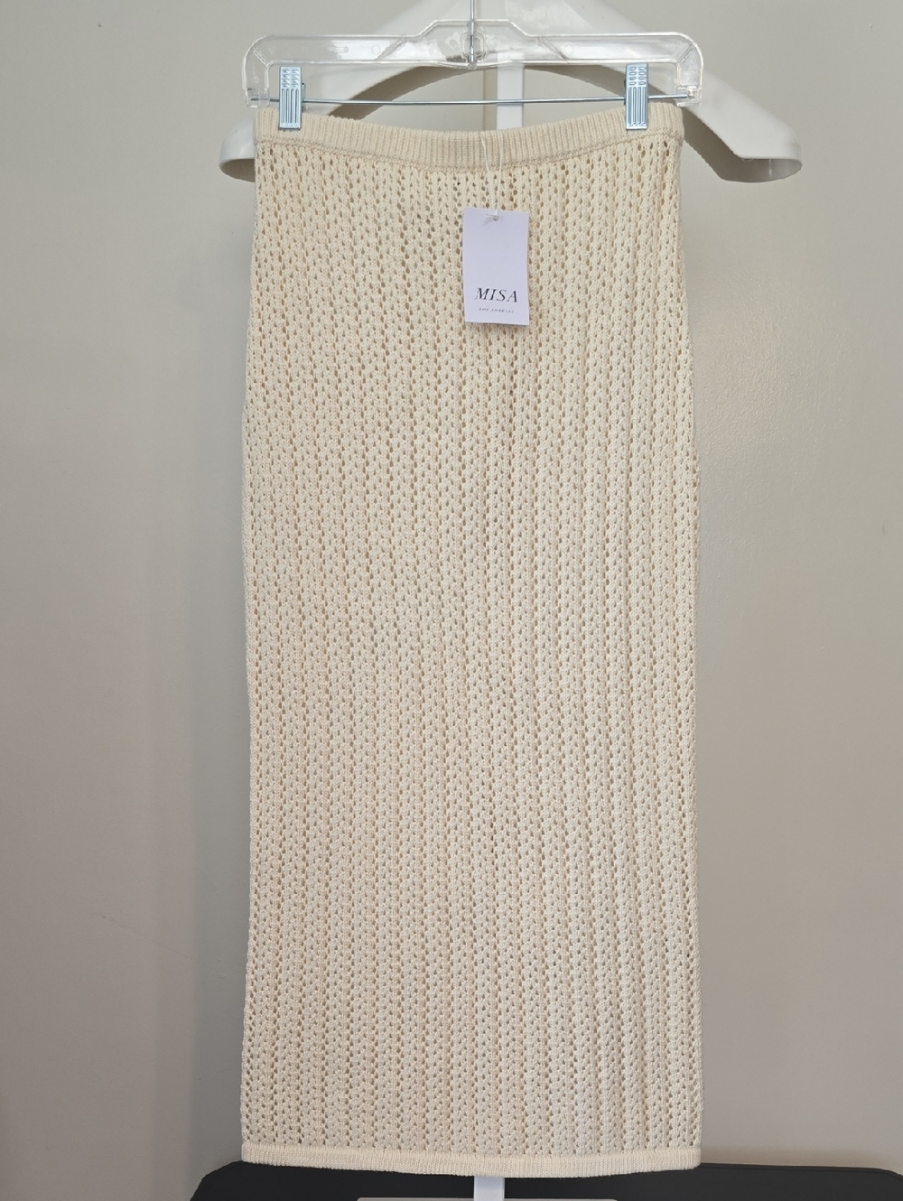 Misa Los Angeles Cream Open-Knit Midi Skirt Beach Cover